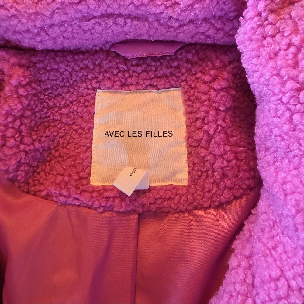 New Anthropologie Avec Les Filles Teddy Sherpa Jacket Pink Petunia Size M | NWT - Picture 7 of 8